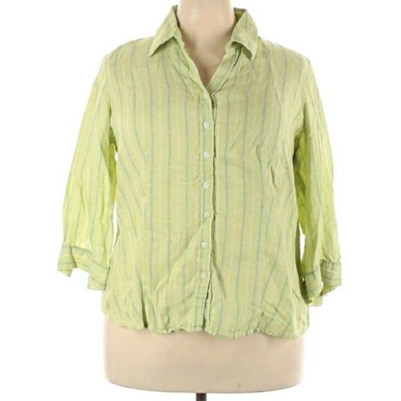 Coldwater Creek Tops - coldwater creek green linen striped shirt top 18 1x summer blouse